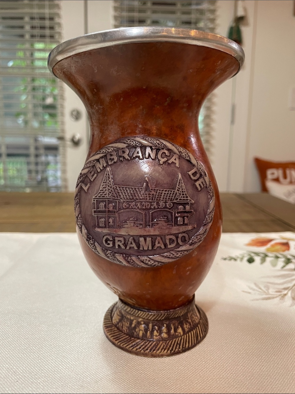 Gramado Souvenir Mate Gourd with Silver Rim - Brown